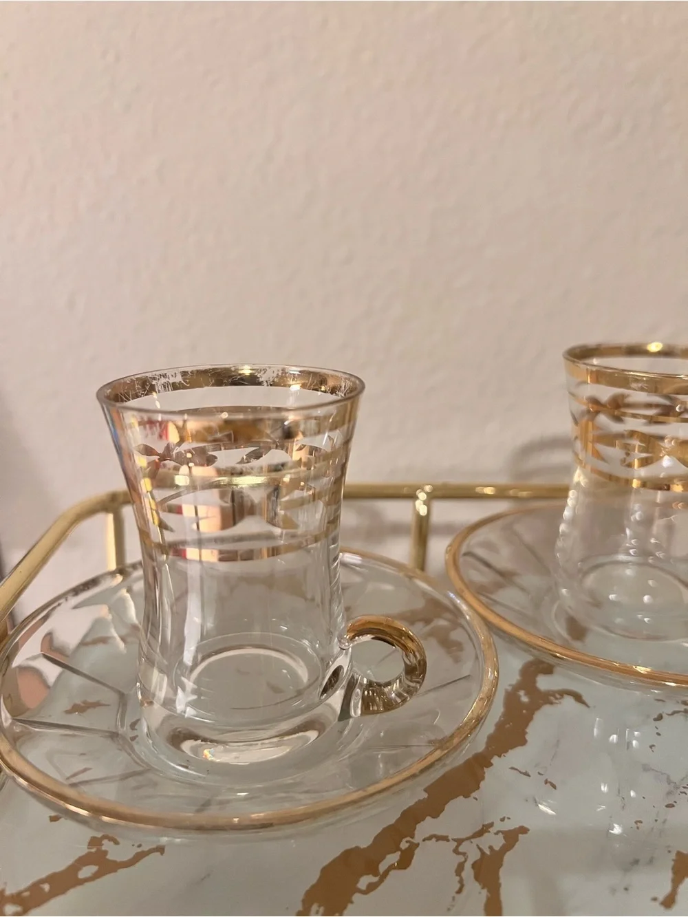 Gold-Trim Glass Tea Cup and Saucer Set - Elegant Home Dining